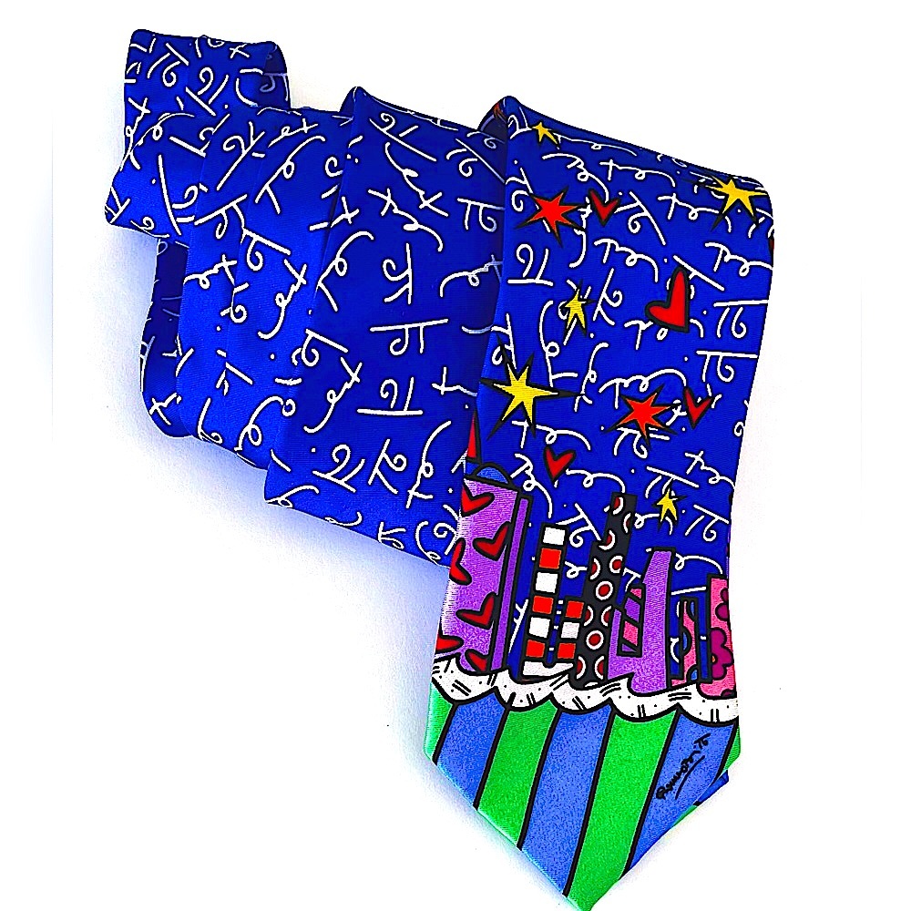 Romero Britto Limited Edition City Skyline Signed Silk Tie